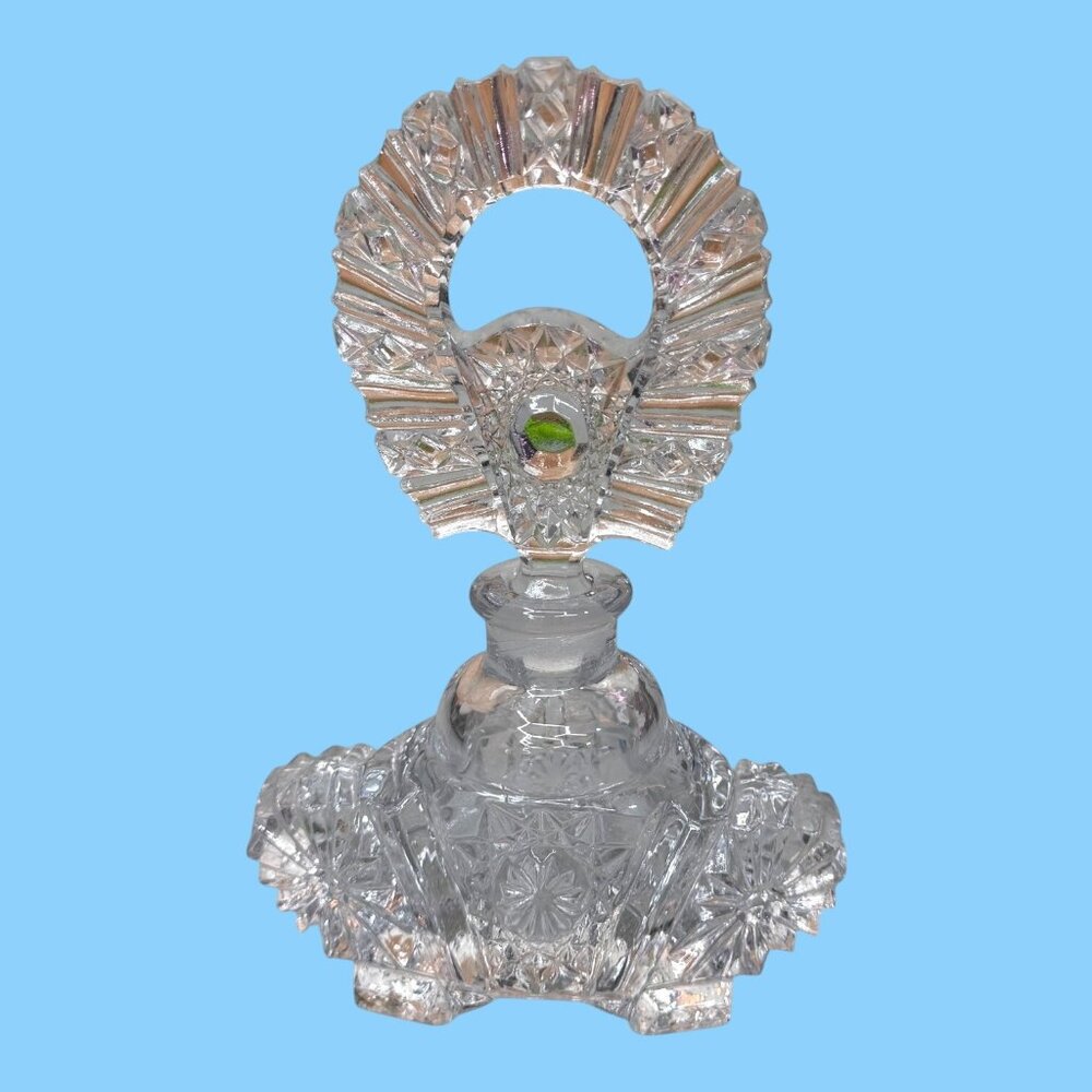 Vintage Art Deco Arch Shape Crystal Perfume Bottle Cut Glass Ornate Stopper 6"